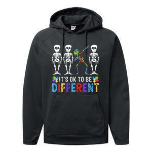 It's Ok To Be Funny Different Skeleton Autism Awareness Performance Fleece Hoodie