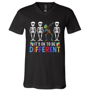 It's Ok To Be Funny Different Skeleton Autism Awareness V-Neck T-Shirt