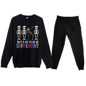 It's Ok To Be Funny Different Skeleton Autism Awareness Premium Crewneck Sweatsuit Set