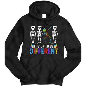 It's Ok To Be Funny Different Skeleton Autism Awareness Tie Dye Hoodie