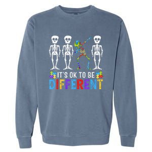 It's Ok To Be Funny Different Skeleton Autism Awareness Garment-Dyed Sweatshirt