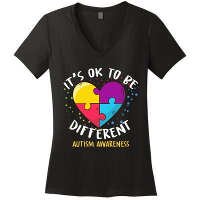 It's Ok To Be Different Autism Awareness Women's V-Neck T-Shirt