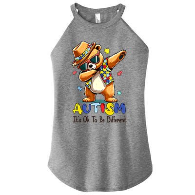 ItS Ok To Be Different Autism Awareness Dabbing Bear Animal Gift Women’s Perfect Tri Rocker Tank