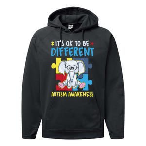 It's Ok To Be Different Cute Autism Awareness Elephant Performance Fleece Hoodie