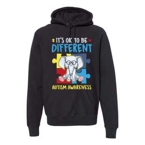 It's Ok To Be Different Cute Autism Awareness Elephant Premium Hoodie