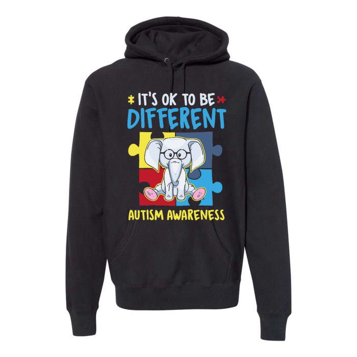 It's Ok To Be Different Cute Autism Awareness Elephant Premium Hoodie