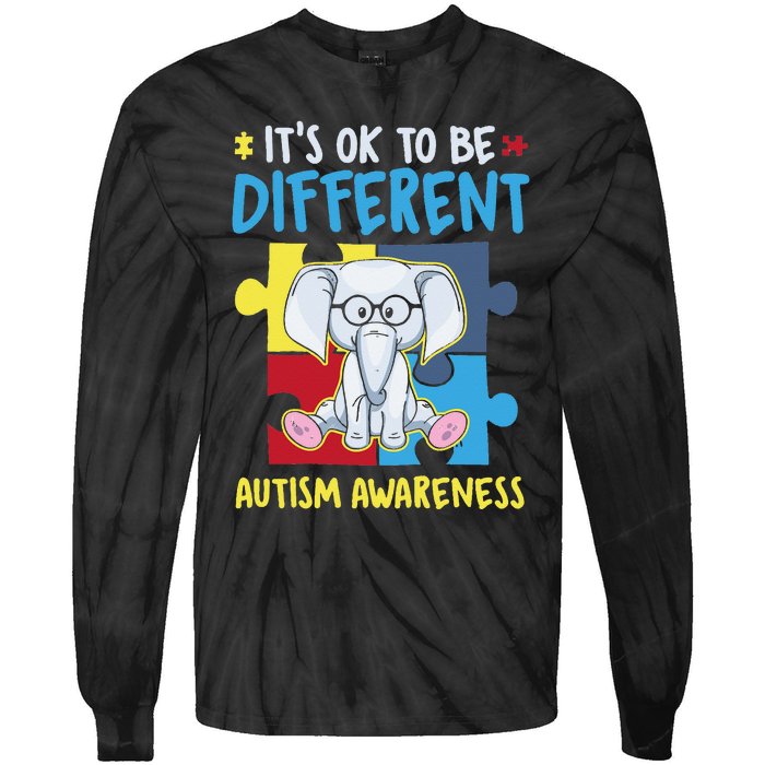 It's Ok To Be Different Cute Autism Awareness Elephant Tie-Dye Long Sleeve Shirt