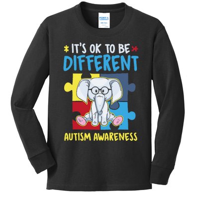 It's Ok To Be Different Cute Autism Awareness Elephant Kids Long Sleeve Shirt