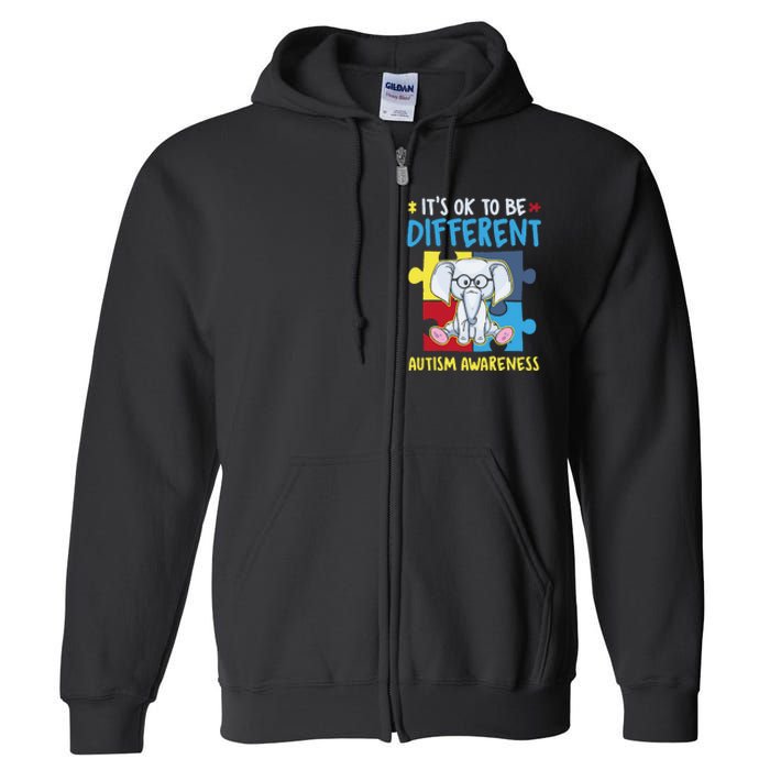 It's Ok To Be Different Cute Autism Awareness Elephant Full Zip Hoodie