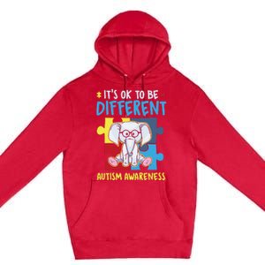 It's Ok To Be Different Cute Autism Awareness Elephant Premium Pullover Hoodie