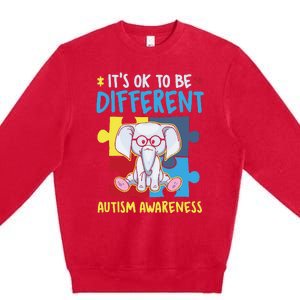 It's Ok To Be Different Cute Autism Awareness Elephant Premium Crewneck Sweatshirt