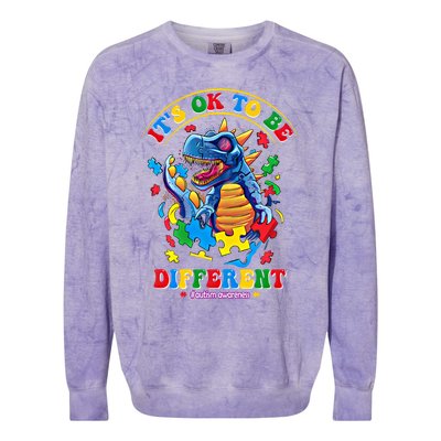 ItS Ok To Be Different Autism Awareness Dinosaur Gift Colorblast Crewneck Sweatshirt