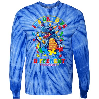 ItS Ok To Be Different Autism Awareness Dinosaur Gift Tie-Dye Long Sleeve Shirt