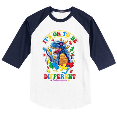 ItS Ok To Be Different Autism Awareness Dinosaur Gift Baseball Sleeve Shirt