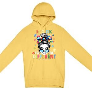 ItS Ok To Be Different Autism Awareness Messy Bun Gift Premium Pullover Hoodie