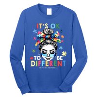 ItS Ok To Be Different Autism Awareness Messy Bun Gift Long Sleeve Shirt