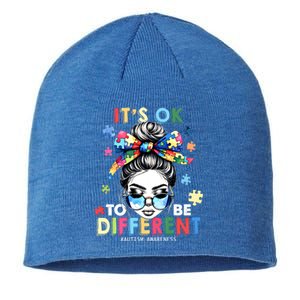 ItS Ok To Be Different Autism Awareness Messy Bun Gift Sustainable Beanie