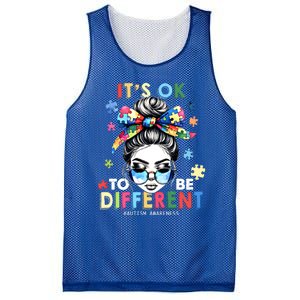 ItS Ok To Be Different Autism Awareness Messy Bun Gift Mesh Reversible Basketball Jersey Tank