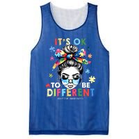 ItS Ok To Be Different Autism Awareness Messy Bun Gift Mesh Reversible Basketball Jersey Tank