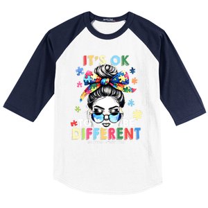 ItS Ok To Be Different Autism Awareness Messy Bun Gift Baseball Sleeve Shirt