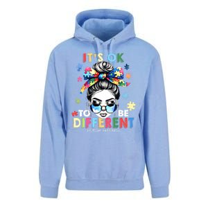 ItS Ok To Be Different Autism Awareness Messy Bun Gift Unisex Surf Hoodie