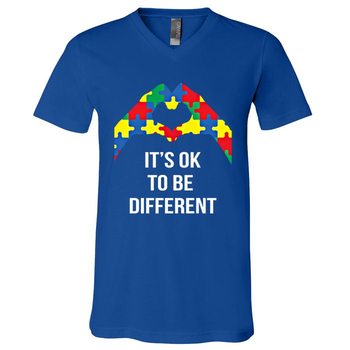 ItS Ok To Be Different Autism Awareness Month Acceptance Gift V-Neck T-Shirt