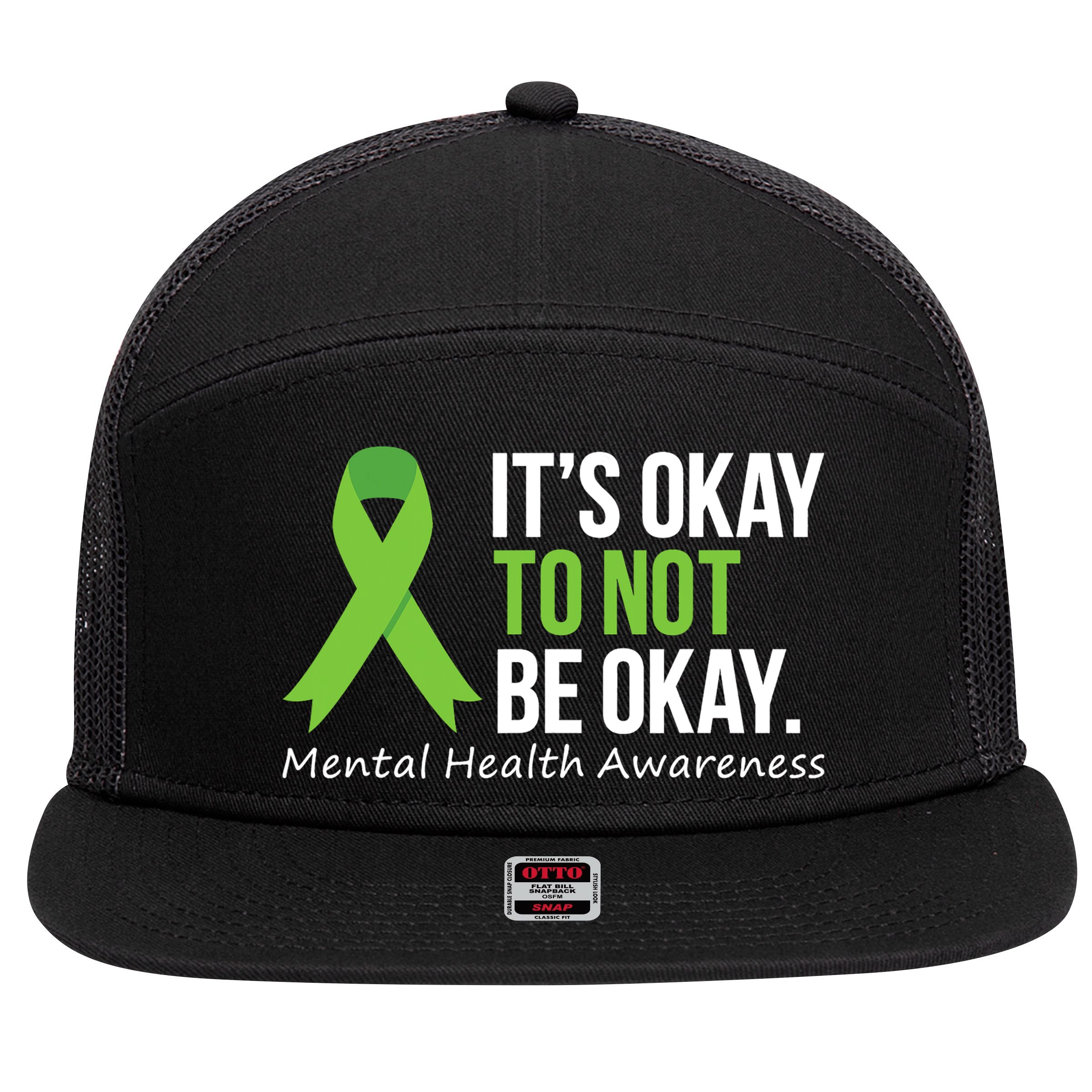 Its Okay To Not Be Okay Mental Health Awareness Ribbon 7 Panel Mesh Trucker Snapback Hat