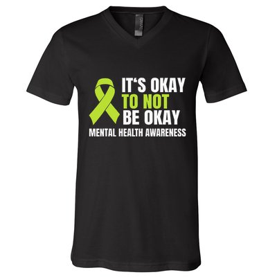 ItS Okay To Not Be Okay Mental Health Ribbon V-Neck T-Shirt