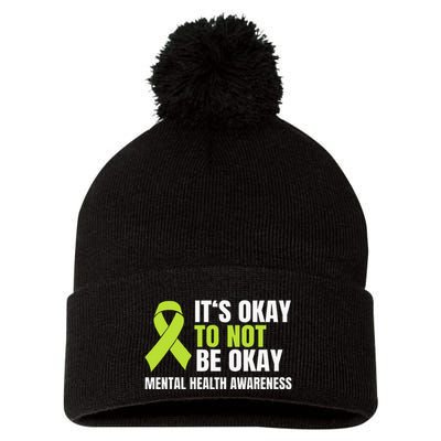 ItS Okay To Not Be Okay Mental Health Ribbon Pom Pom 12in Knit Beanie