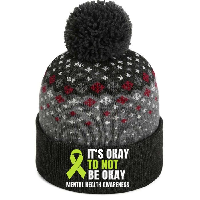 ItS Okay To Not Be Okay Mental Health Ribbon The Baniff Cuffed Pom Beanie