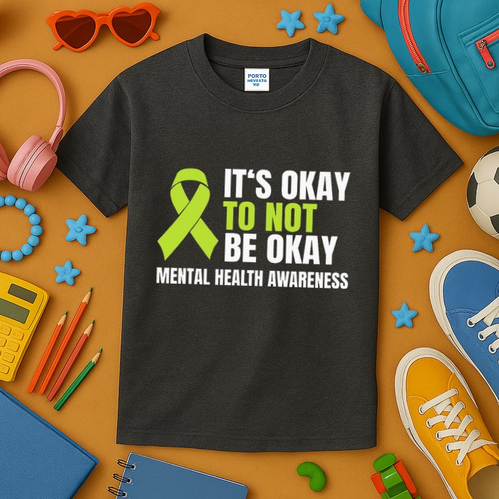 ItS Okay To Not Be Okay Mental Health Ribbon Kids T-Shirt