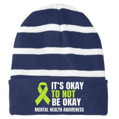 ItS Okay To Not Be Okay Mental Health Ribbon Striped Beanie with Solid Band