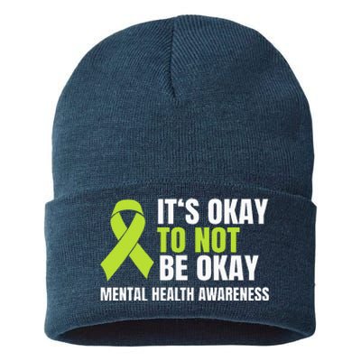 ItS Okay To Not Be Okay Mental Health Ribbon Sustainable Knit Beanie