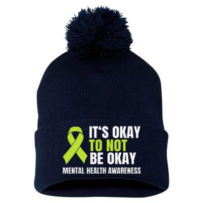 ItS Okay To Not Be Okay Mental Health Ribbon Pom Pom 12in Knit Beanie