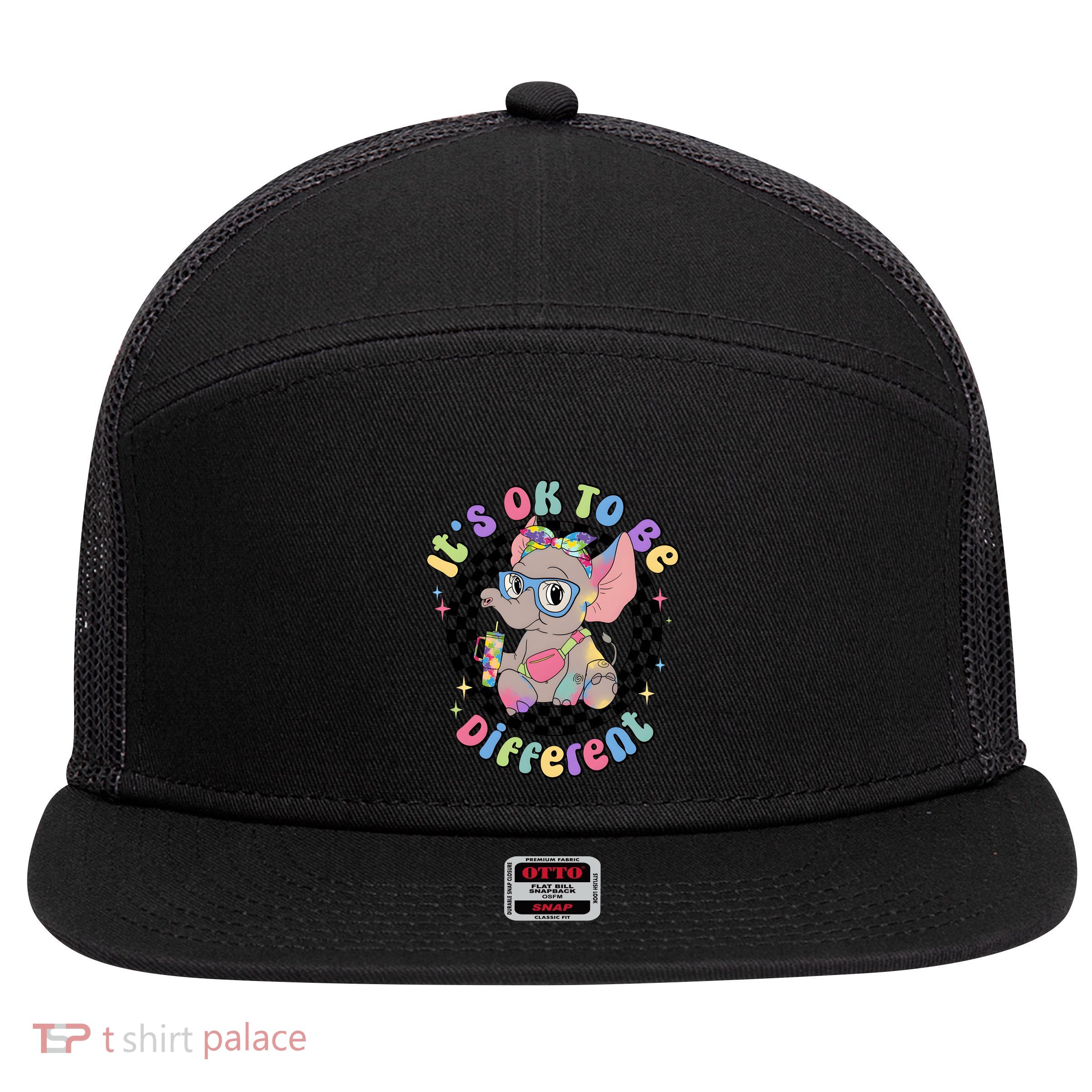 Its Ok To Be Different Bougie Autism Elephant 7 Panel Mesh Trucker Snapback Hat