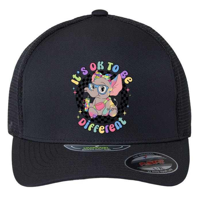 Its Ok To Be Different Bougie Autism Elephant Flexfit Unipanel Trucker Cap