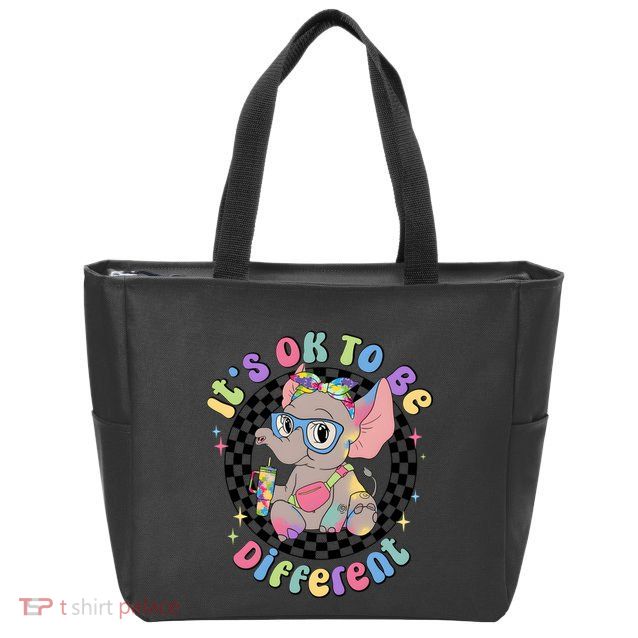 Its Ok To Be Different Bougie Autism Elephant Zip Tote Bag