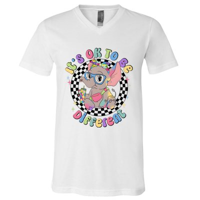 Its Ok To Be Different Bougie Autism Elephant V-Neck T-Shirt