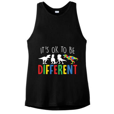Its Ok To Be Different Autism Awareness Dinosaurs Ladies PosiCharge Tri-Blend Wicking Tank