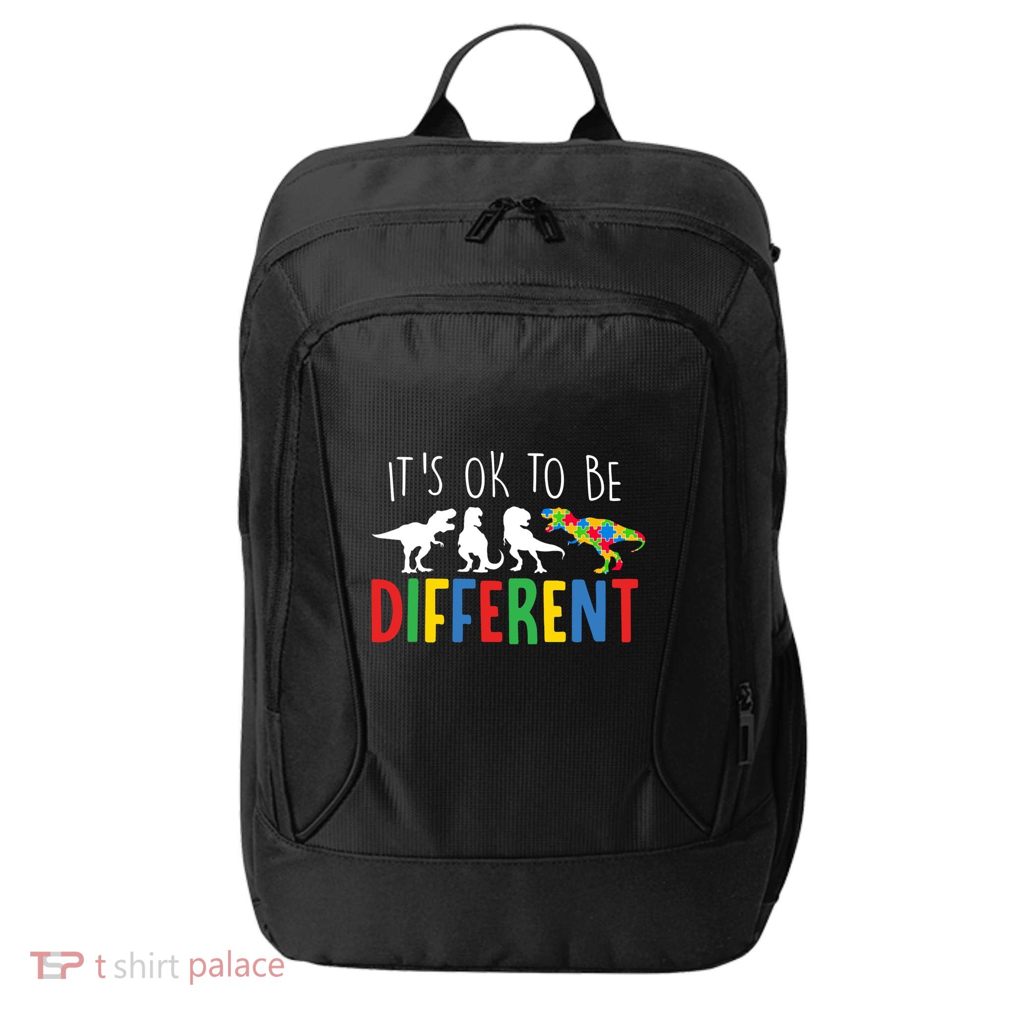 Its Ok To Be Different Autism Awareness Dinosaurs City Backpack