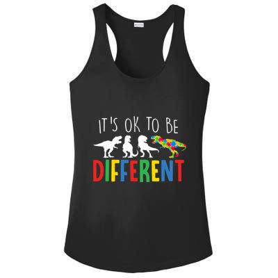Its Ok To Be Different Autism Awareness Dinosaurs Ladies PosiCharge Competitor Racerback Tank