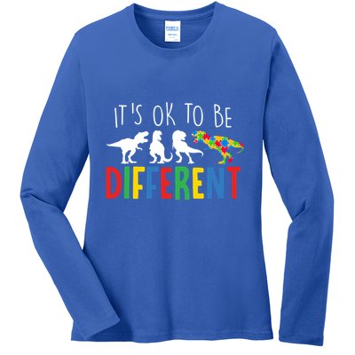 Its Ok To Be Different Autism Awareness Dinosaurs Ladies Long Sleeve Shirt
