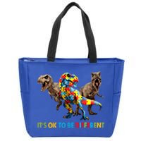 ItS Ok To Be Different Dinosaur Autism Awareness Funny Gift Zip Tote Bag