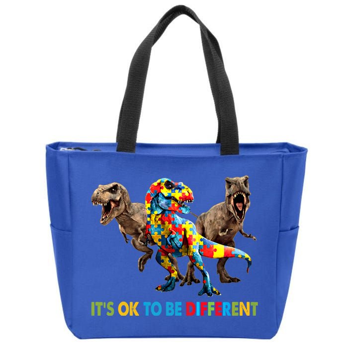 ItS Ok To Be Different Dinosaur Autism Awareness Funny Gift Zip Tote Bag