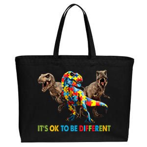 ItS Ok To Be Different Dinosaur Autism Awareness Funny Gift Cotton Canvas Jumbo Tote