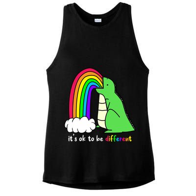 It's Ok To Be Different Autism Awareness Dinosaur Ladies PosiCharge Tri-Blend Wicking Tank