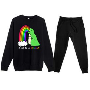 It's Ok To Be Different Autism Awareness Dinosaur Premium Crewneck Sweatsuit Set