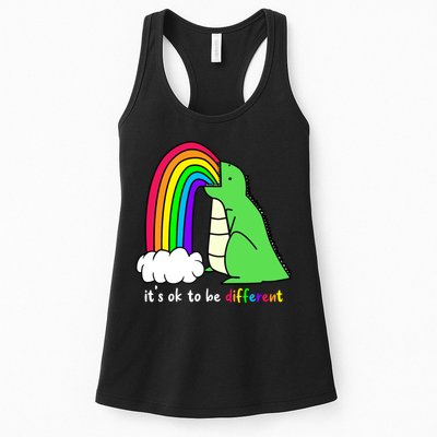 It's Ok To Be Different Autism Awareness Dinosaur Womens Tank Top