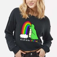It's Ok To Be Different Autism Awareness Dinosaur Cropped Pullover Crew