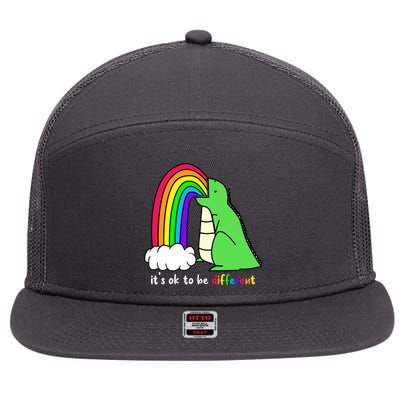 It's Ok To Be Different Autism Awareness Dinosaur 7 Panel Mesh Trucker Snapback Hat